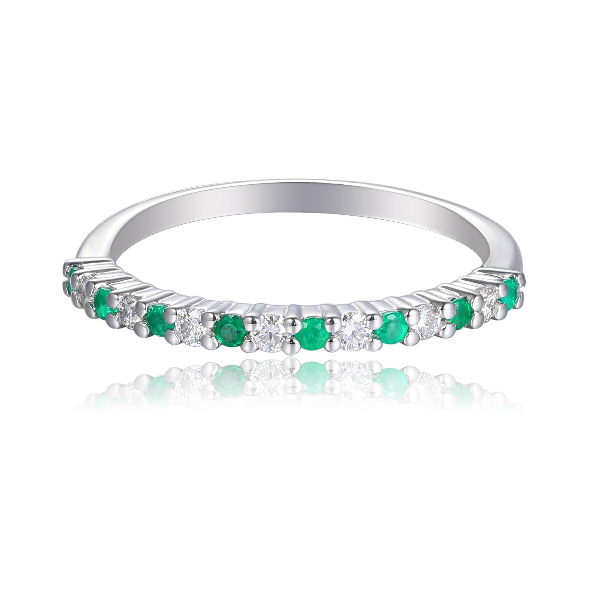 Emerald And Diamond Half Eternity Stacking Ring