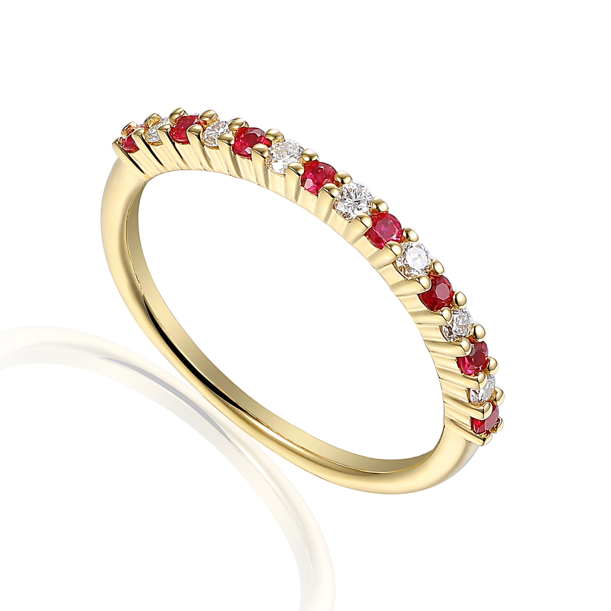 18k Yellow Gold Ruby And Diamond Half Eternity Ring - The Real Gem
