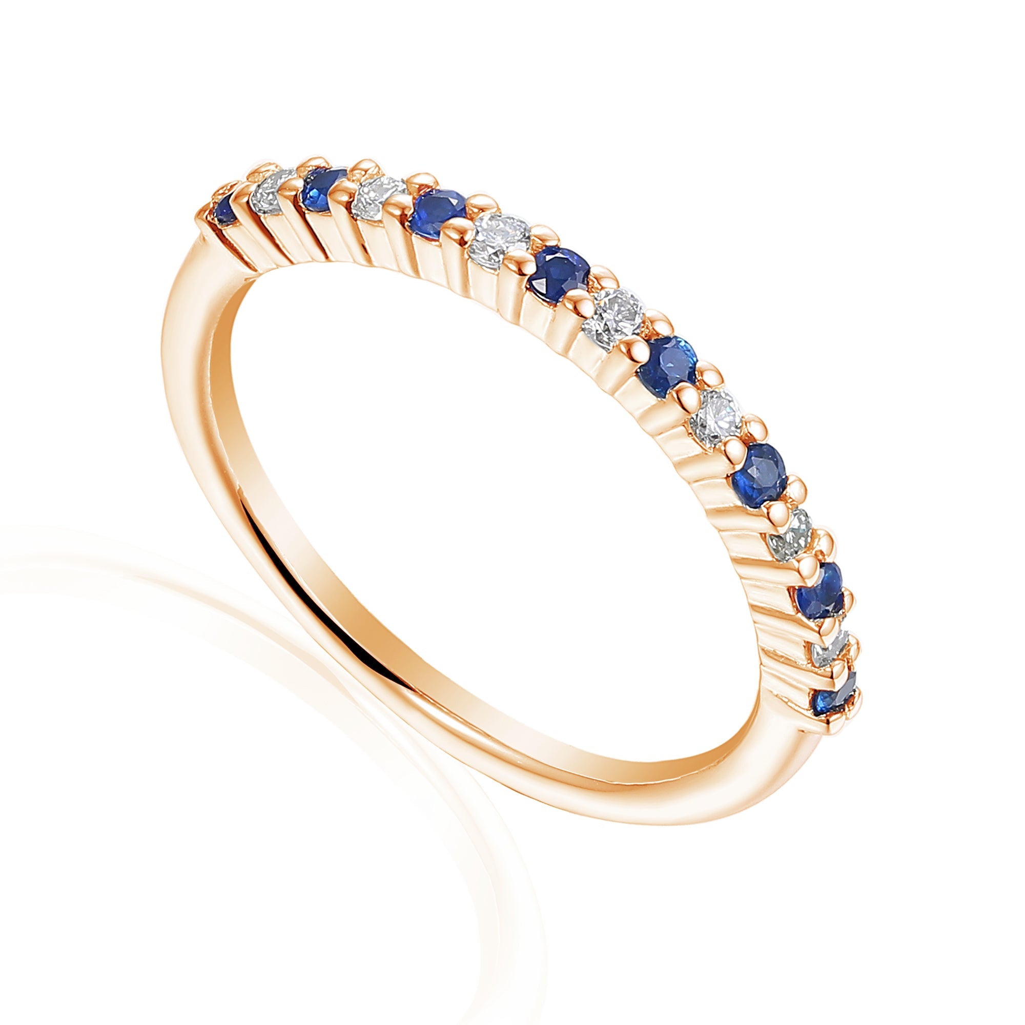18k Rose Gold Blue Sapphire And Diamond Half Eternity Ring - The Real Gem