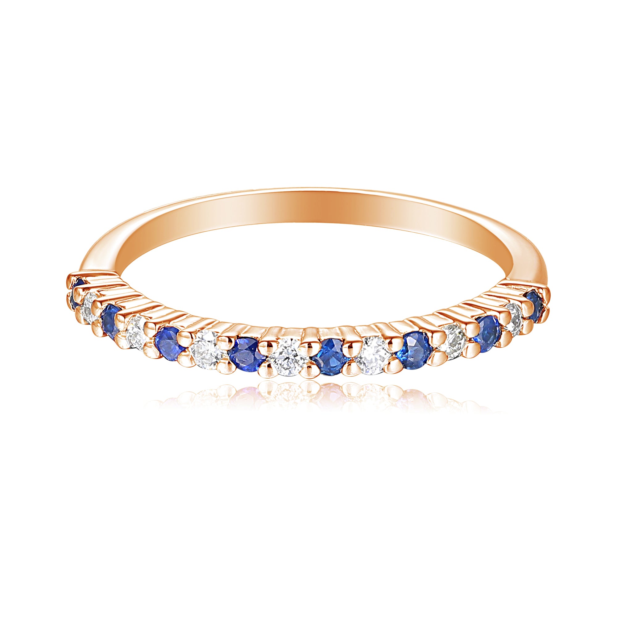Blue Sapphire And Diamond Half Eternity Stacking Ring