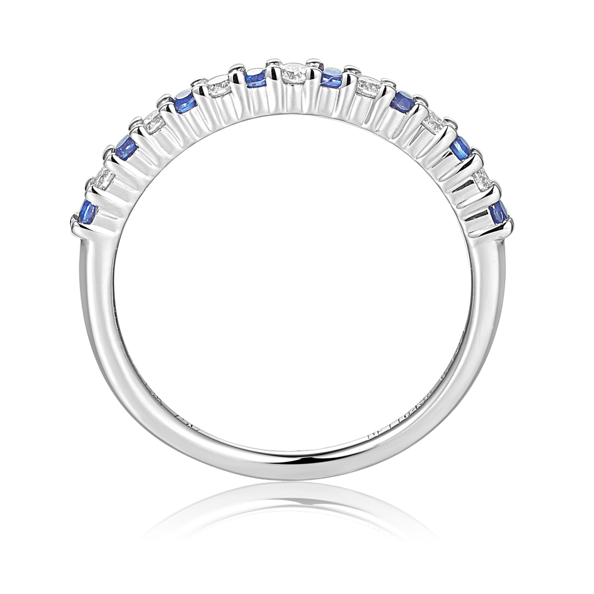 Blue Sapphire And Diamond Half Eternity Stacking Ring