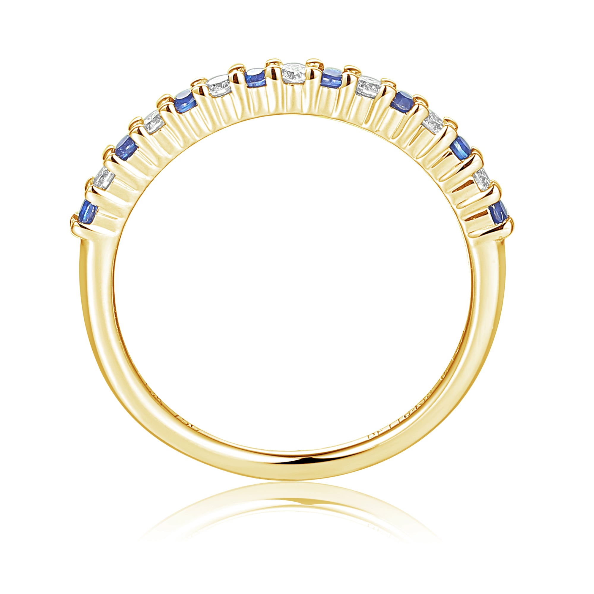 Blue Sapphire And Diamond Half Eternity Stacking Ring