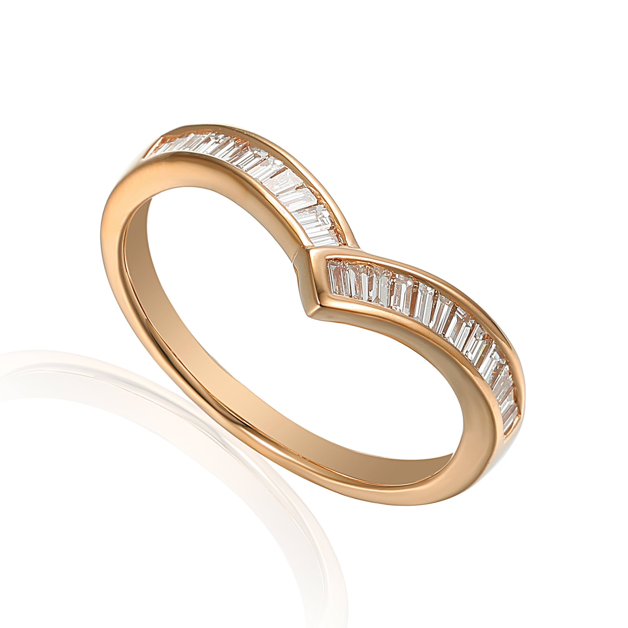 18k Rose Gold Baguette Diamond Wishbone Ring - The Real Gem