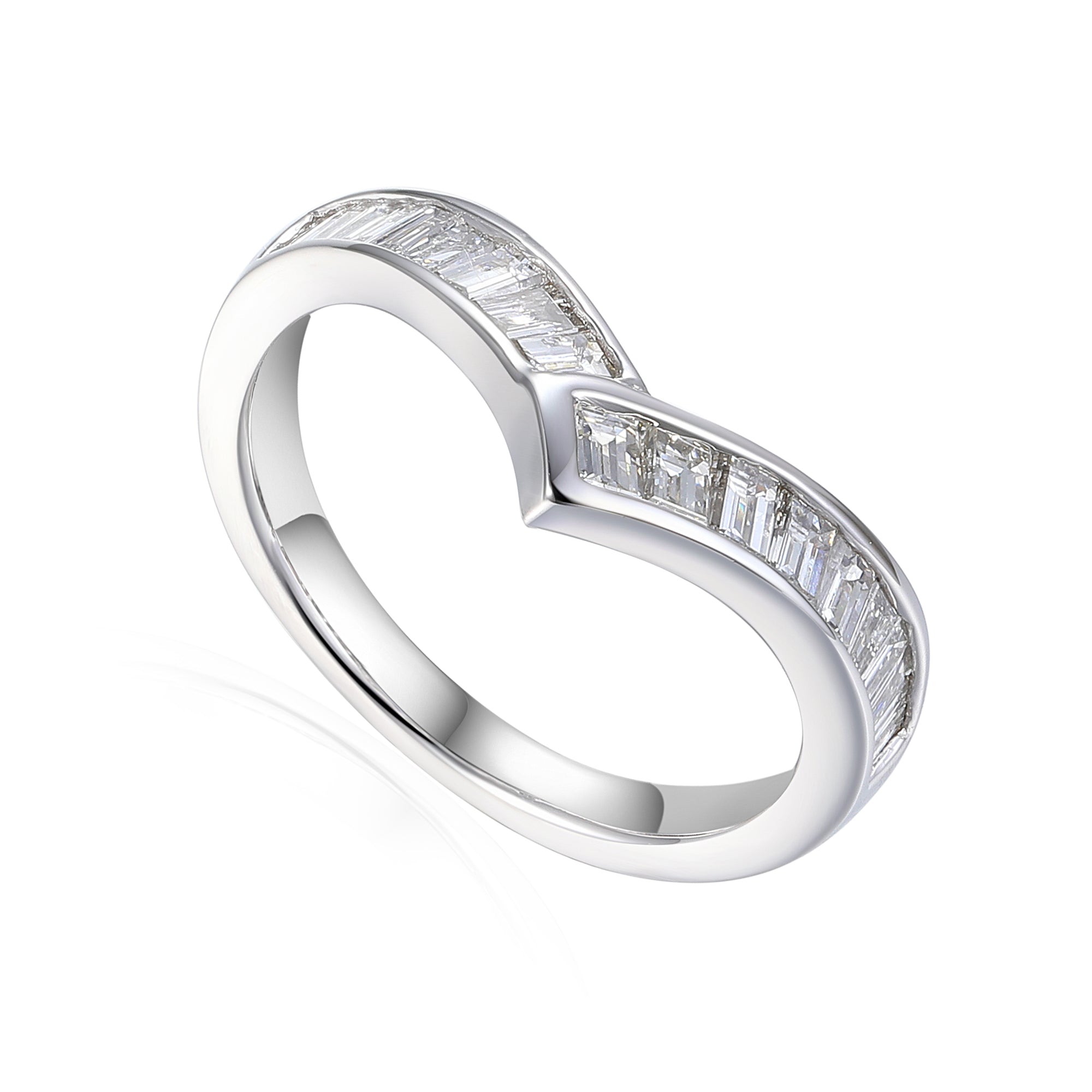 Platinum Baguette Diamond Wishbone Ring - The Real Gem