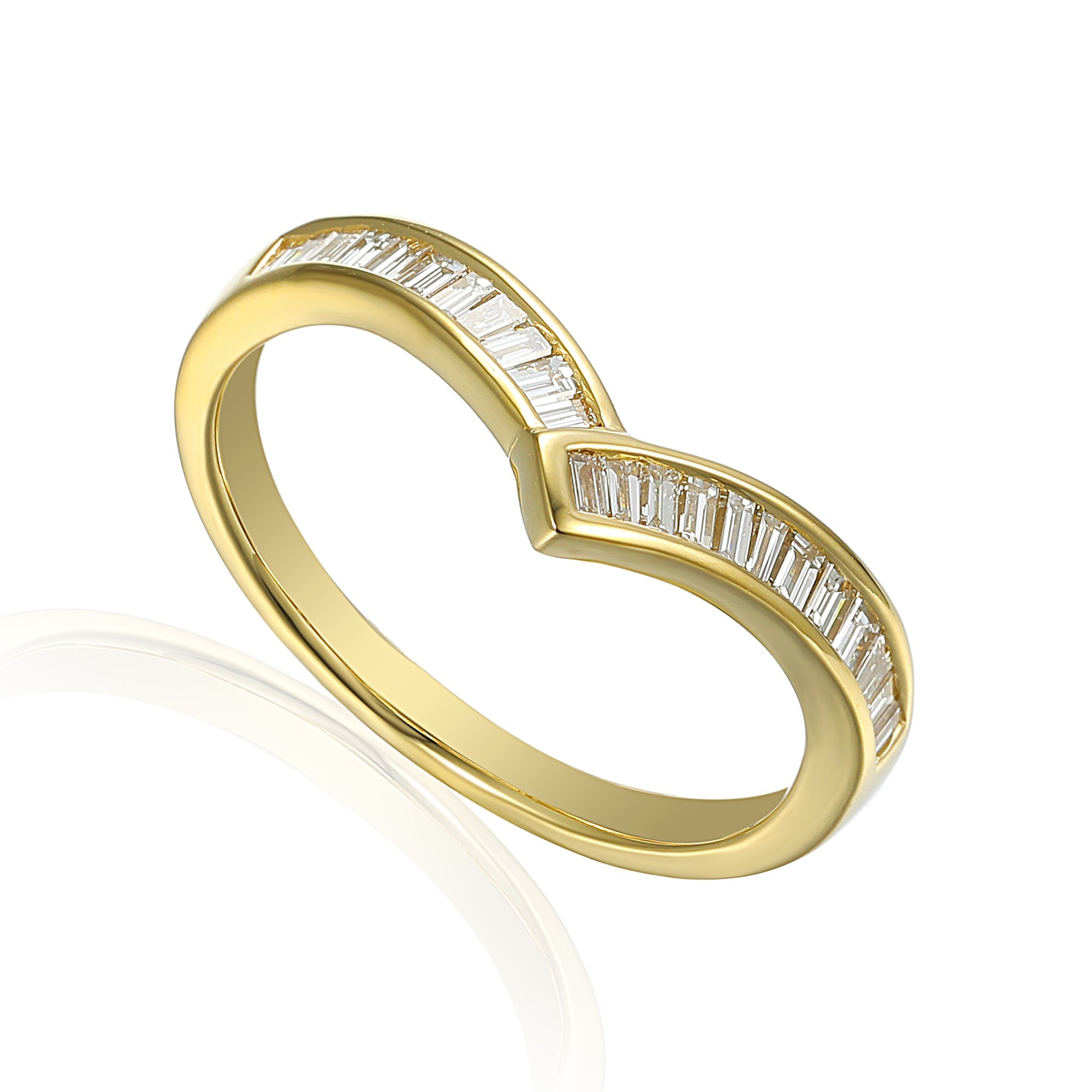 18k Yellow Gold Baguette Diamond Wishbone Ring - The Real Gem