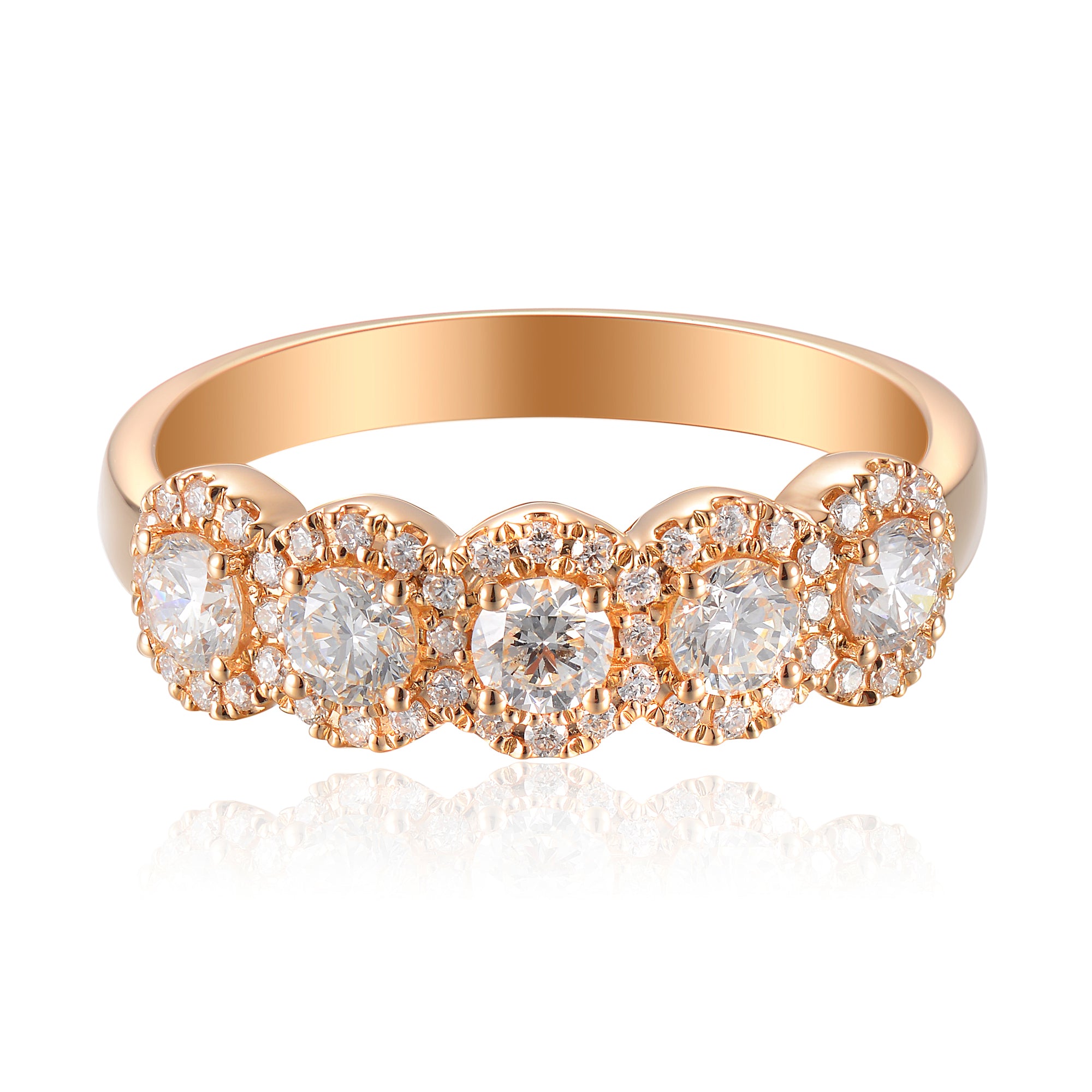 Diamond 5 Stone Halo Ring - G/SI