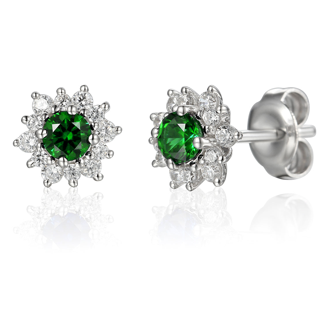 18k White Gold Emerald & Diamond Cluster Stud Earrings – The Real Gem