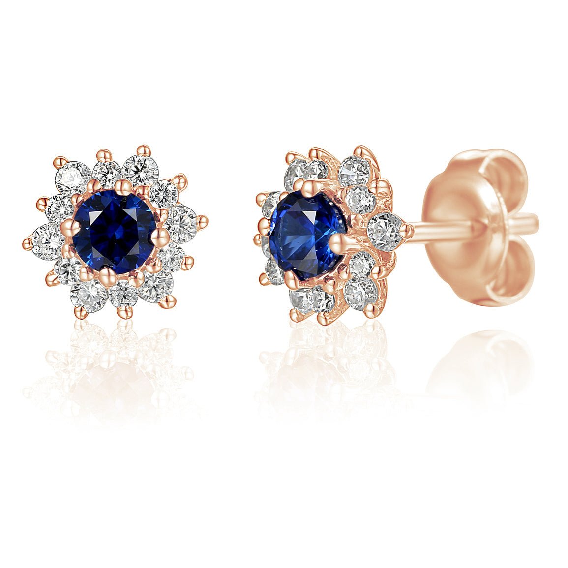 18k Rose Gold Blue Sapphire & Diamond Cluster Stud Earrings – The Real Gem