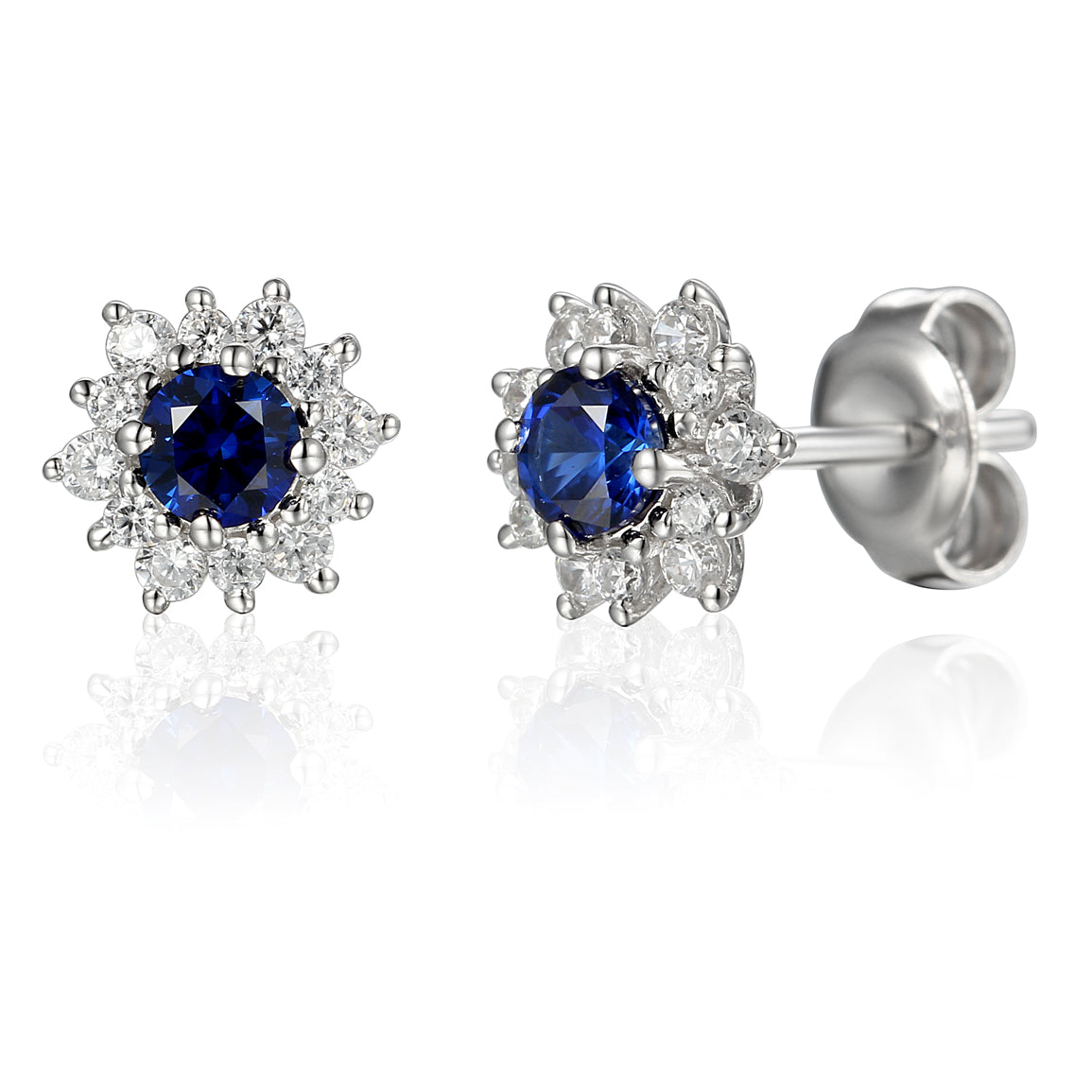 18k White Gold Blue Sapphire & Diamond Cluster Stud Earrings – The Real Gem