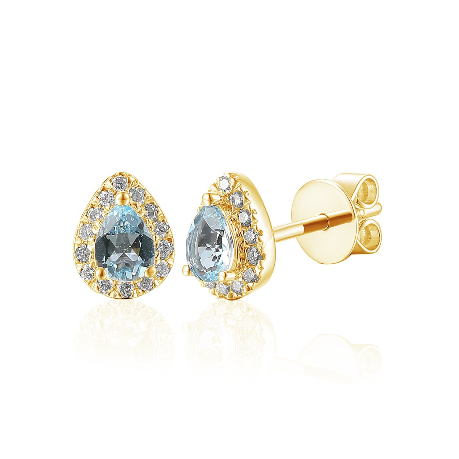 18k Yellow Gold Aquamarine & Diamond Pear-Shaped Halo Stud Earrings – The Real Gem