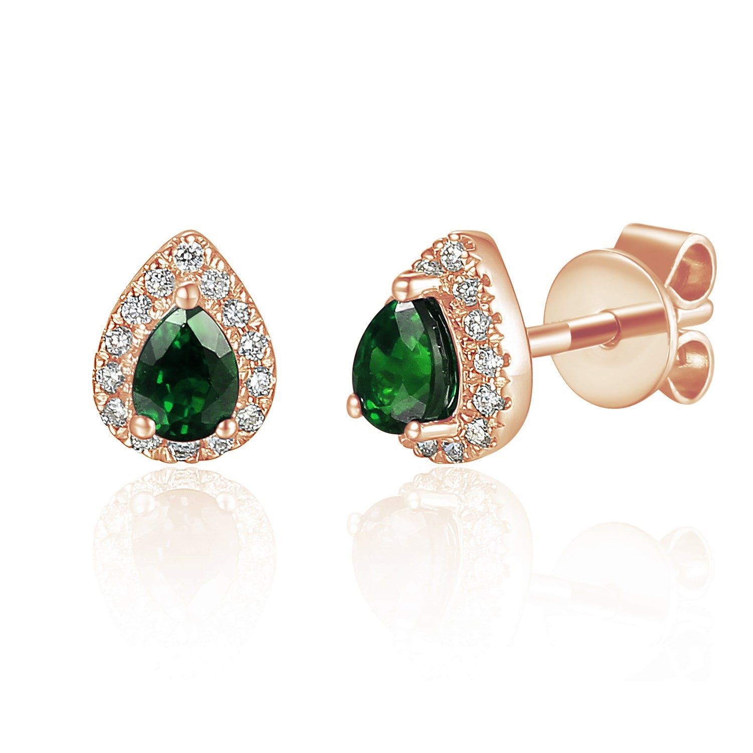 18k Rose Gold Emerald & Diamond Pear-Shaped Halo Stud Earrings – The Real Gem