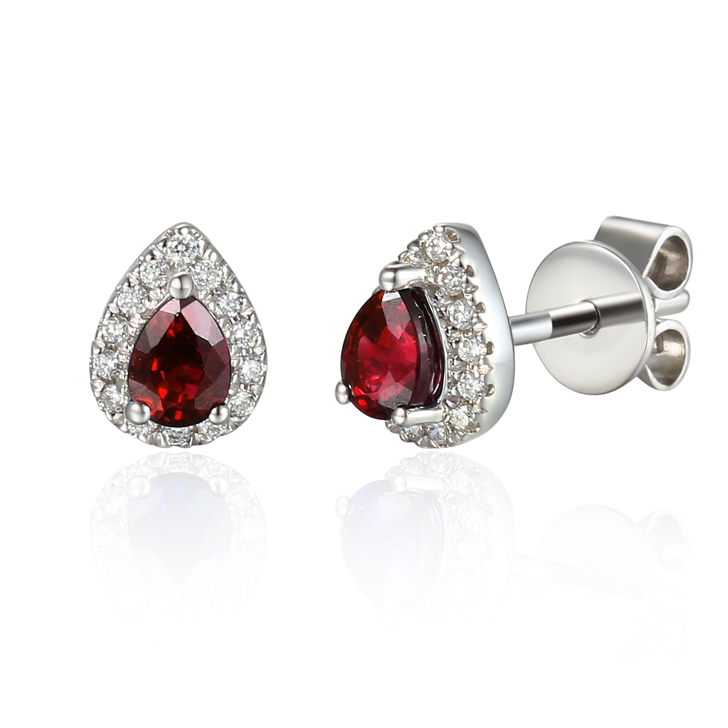 18k White Gold Ruby & Diamond Pear-Shaped Halo Stud Earrings – The Real Gem