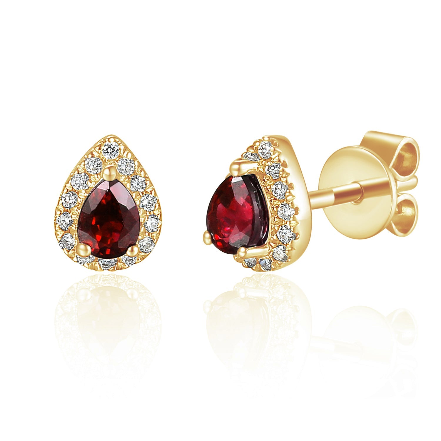 18k Yellow Gold Ruby & Diamond Pear-Shaped Halo Stud Earrings – The Real Gem
