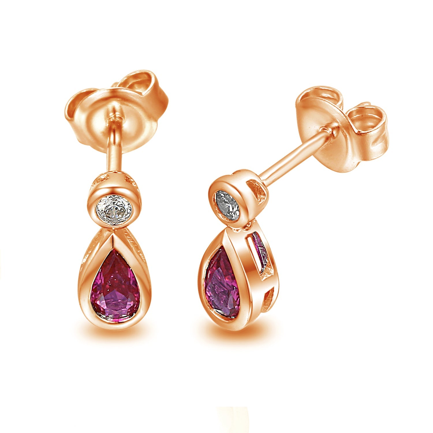 18k Rose Gold Ruby & Diamond Pear-Cut Drop Stud Earrings – The Real Gem