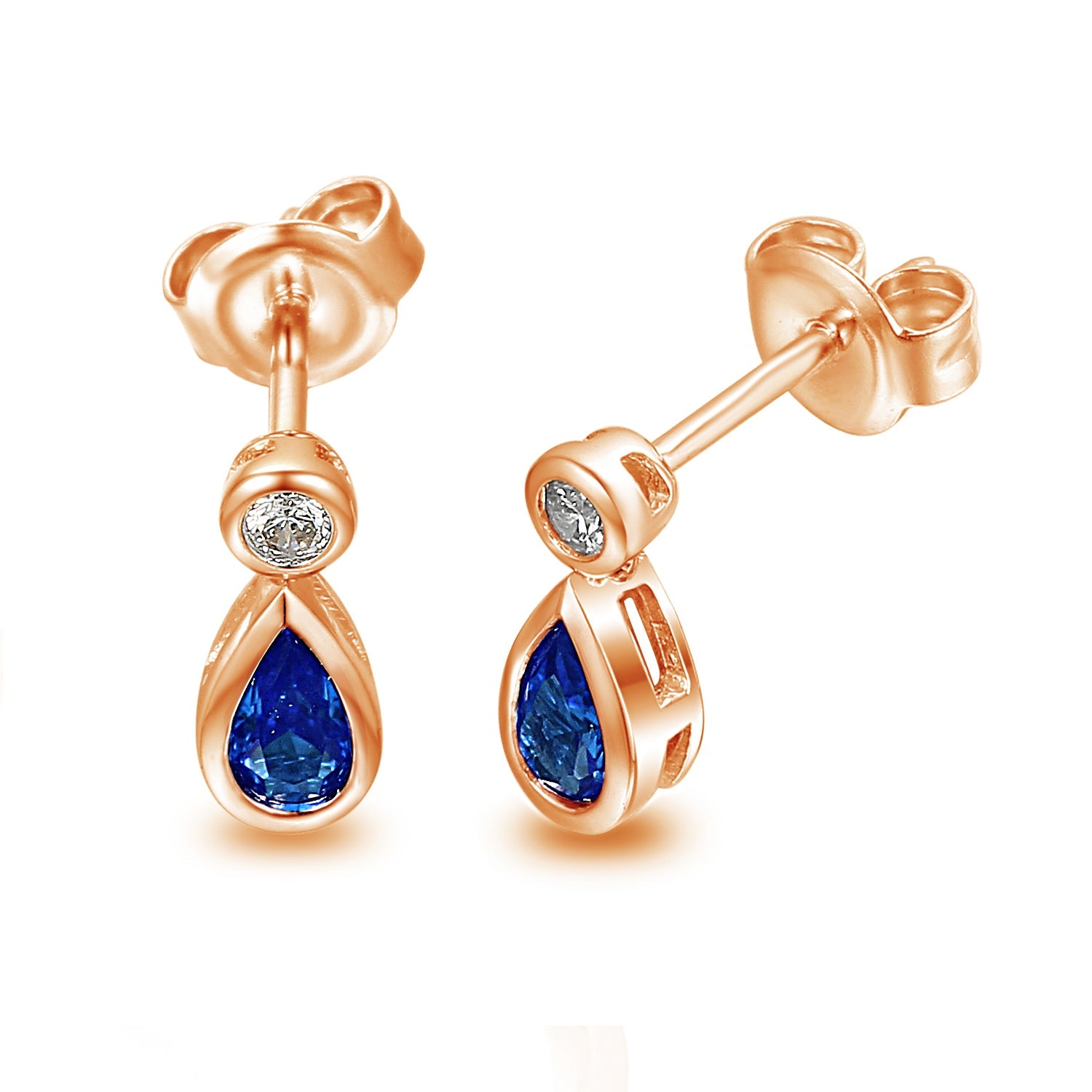 18k Rose Gold Blue Sapphire & Diamond Pear-Cut Drop Stud Earrings – The Real Gem