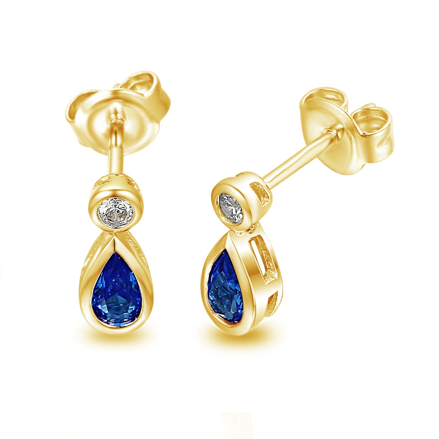 18k Yellow Gold Blue Sapphire & Diamond Pear-Cut Drop Stud Earrings – The Real Gem