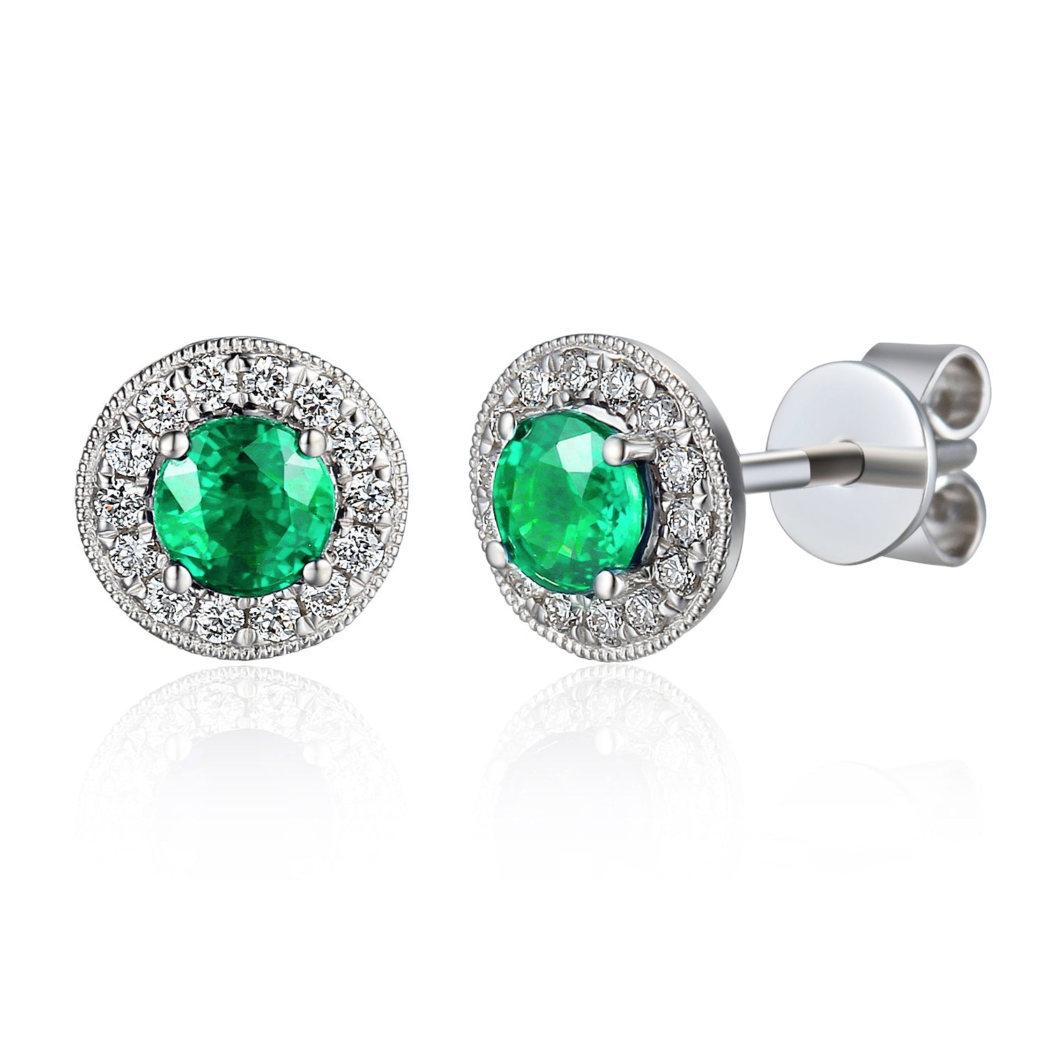 Emerald and Diamond Halo Stud Earrings – The Real Gem