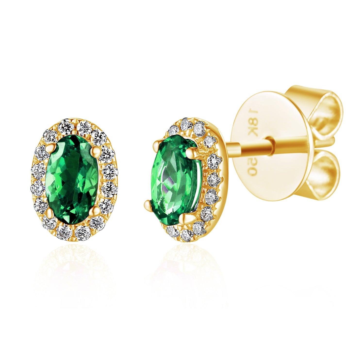 18k Yellow Gold Emerald and Diamond Halo Stud Earrings 0.10ct G/SI - The Real Gem