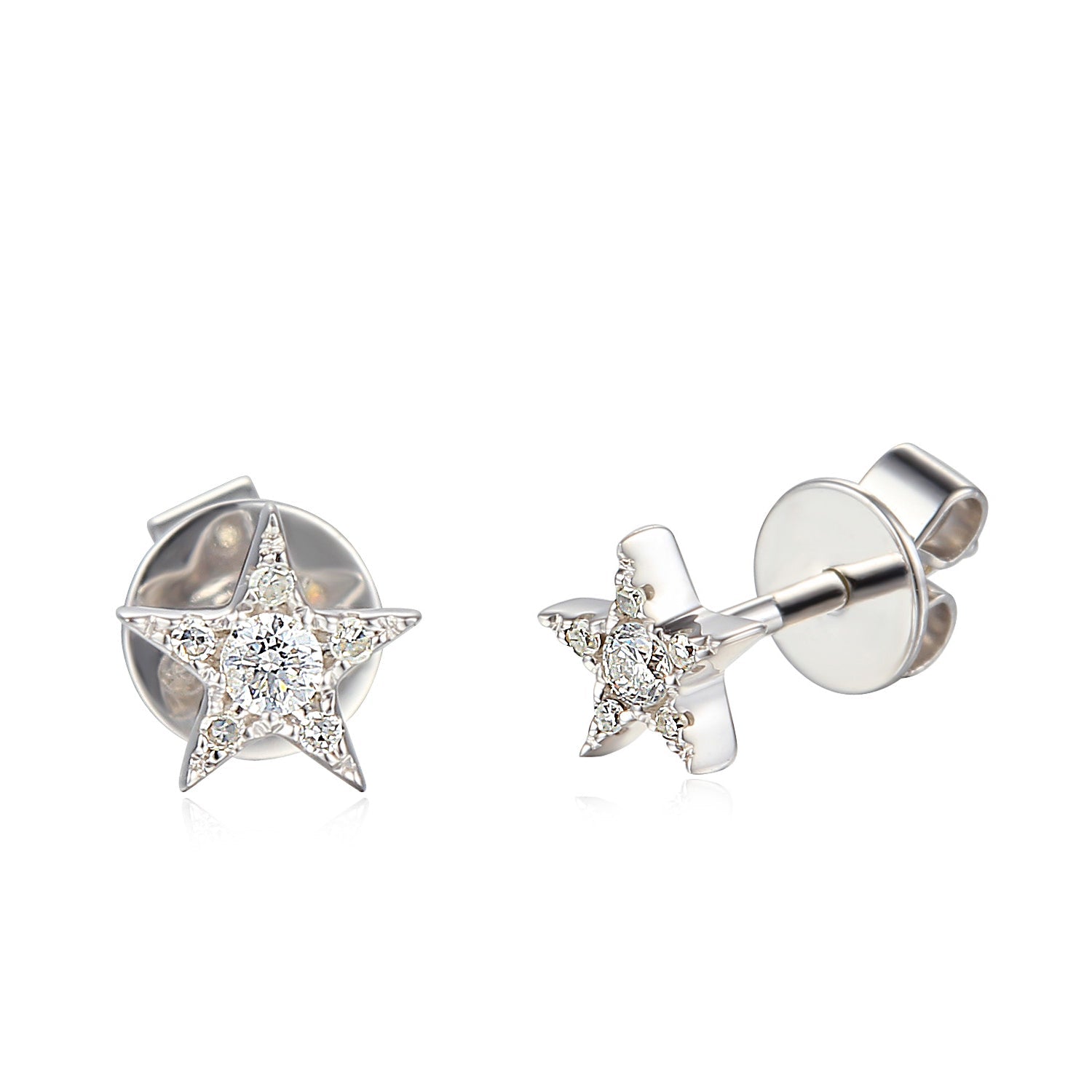 18k White Gold Diamond Star Stud Earrings – The Real Gem