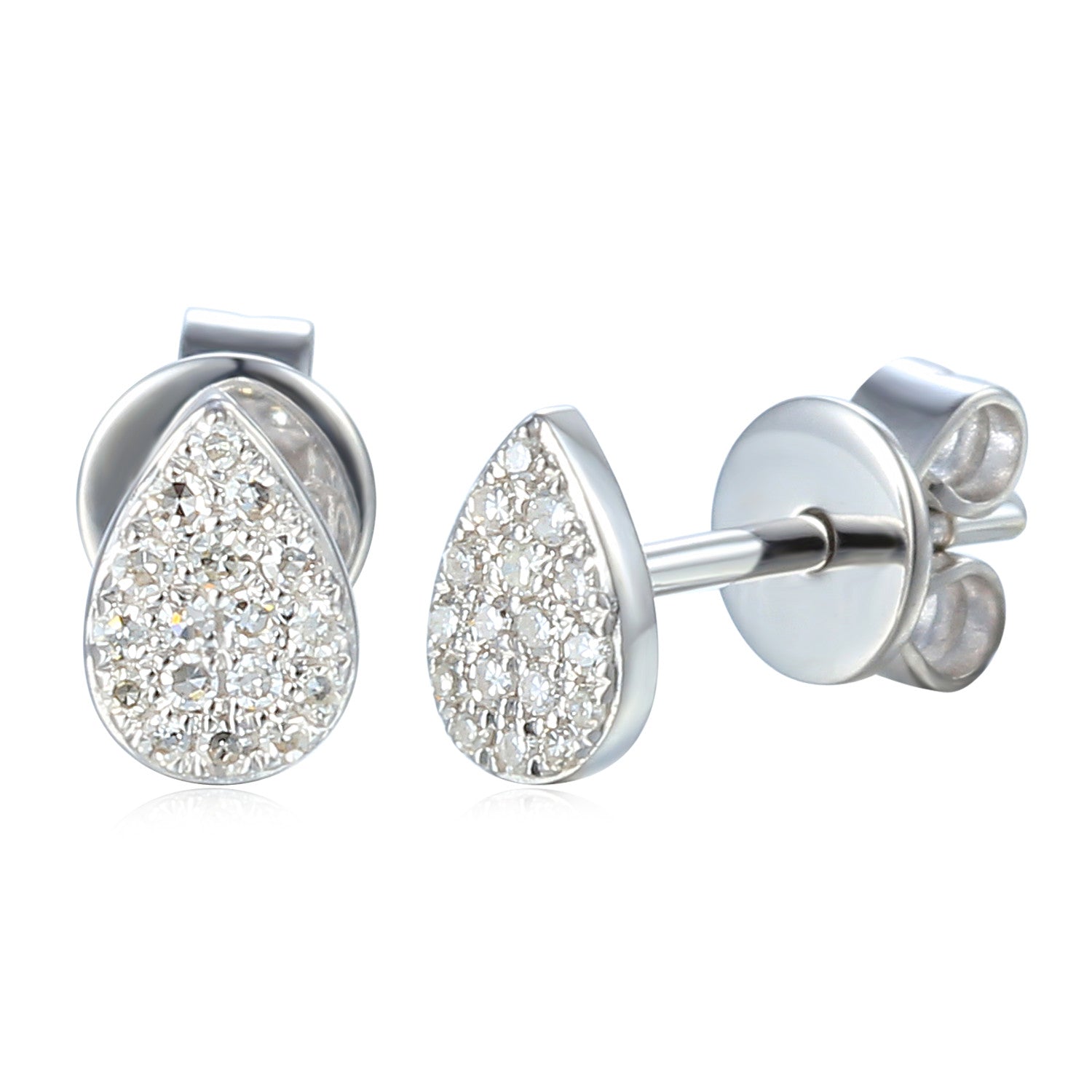 18k White Gold Diamond Pear Shape Stud Earrings | The Real Gem