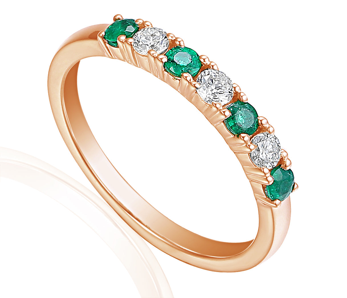 18k Rose Gold Emerald And Diamond 7 Stone Ring - The Real Gem
