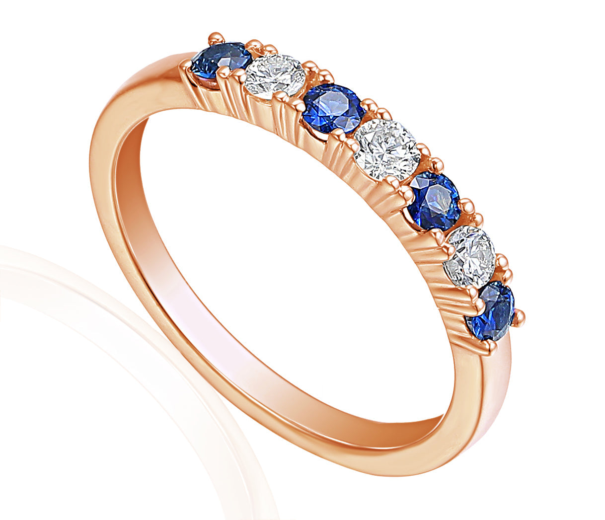 18k Rose Gold Blue Sapphire And Diamond 7 Stone Ring - The Real Gem
