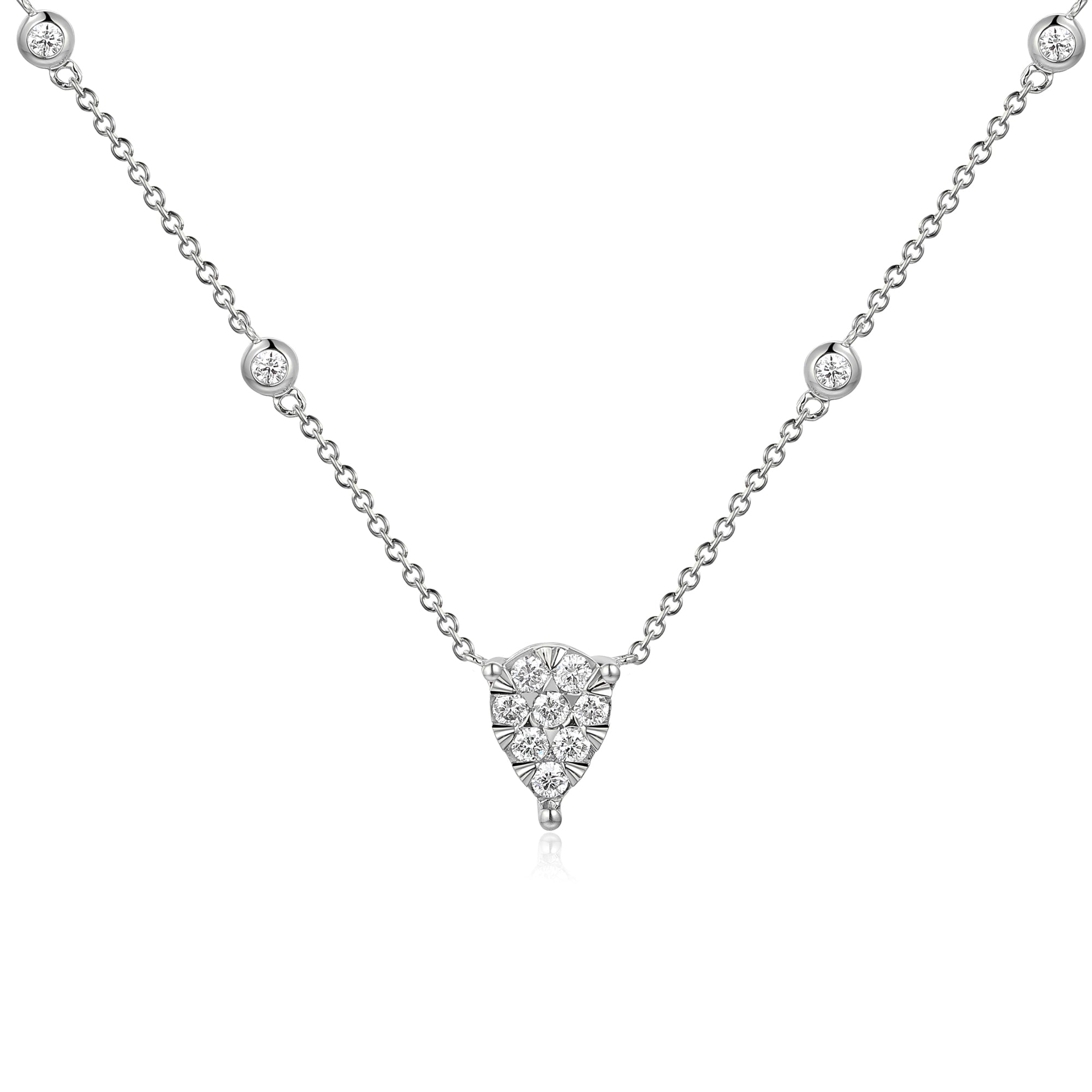 Pear Illusion Diamond Necklace Floating Cluster Station Design 0.45ct G/SI