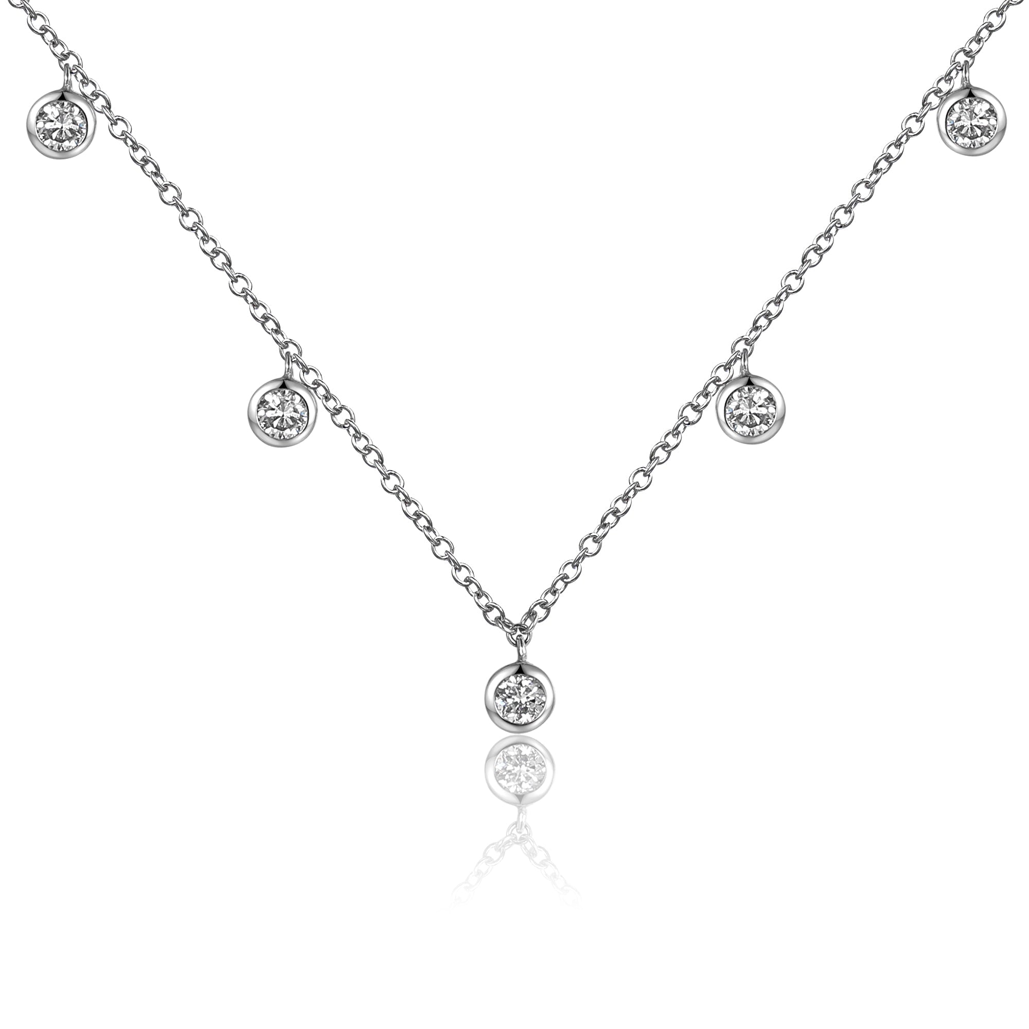 18k White Gold Diamond By The Yard Drop Necklace - Rubover Set | The Real Gem