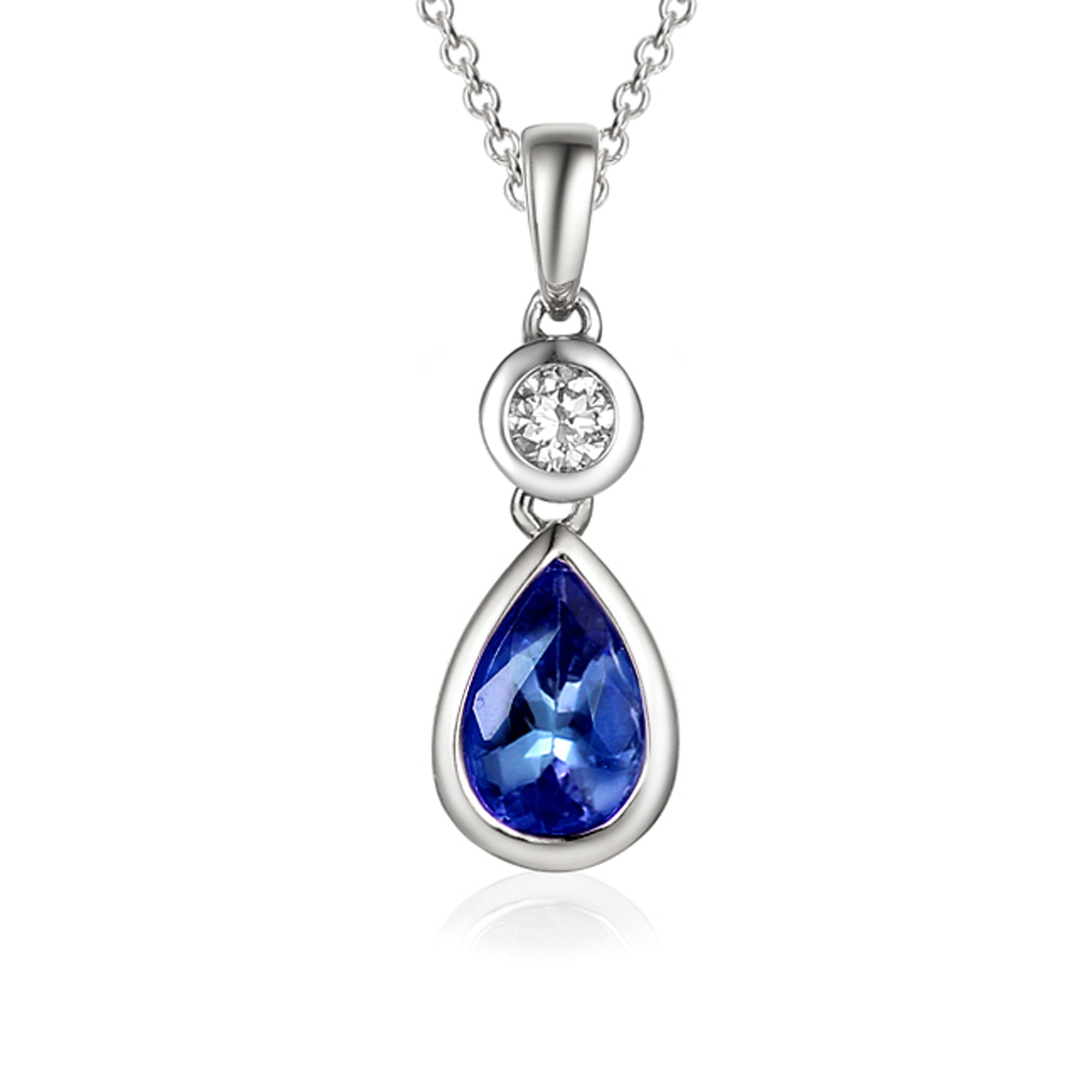 Blue Sapphire & Diamond Pear-Shaped Drop Pendant Necklace