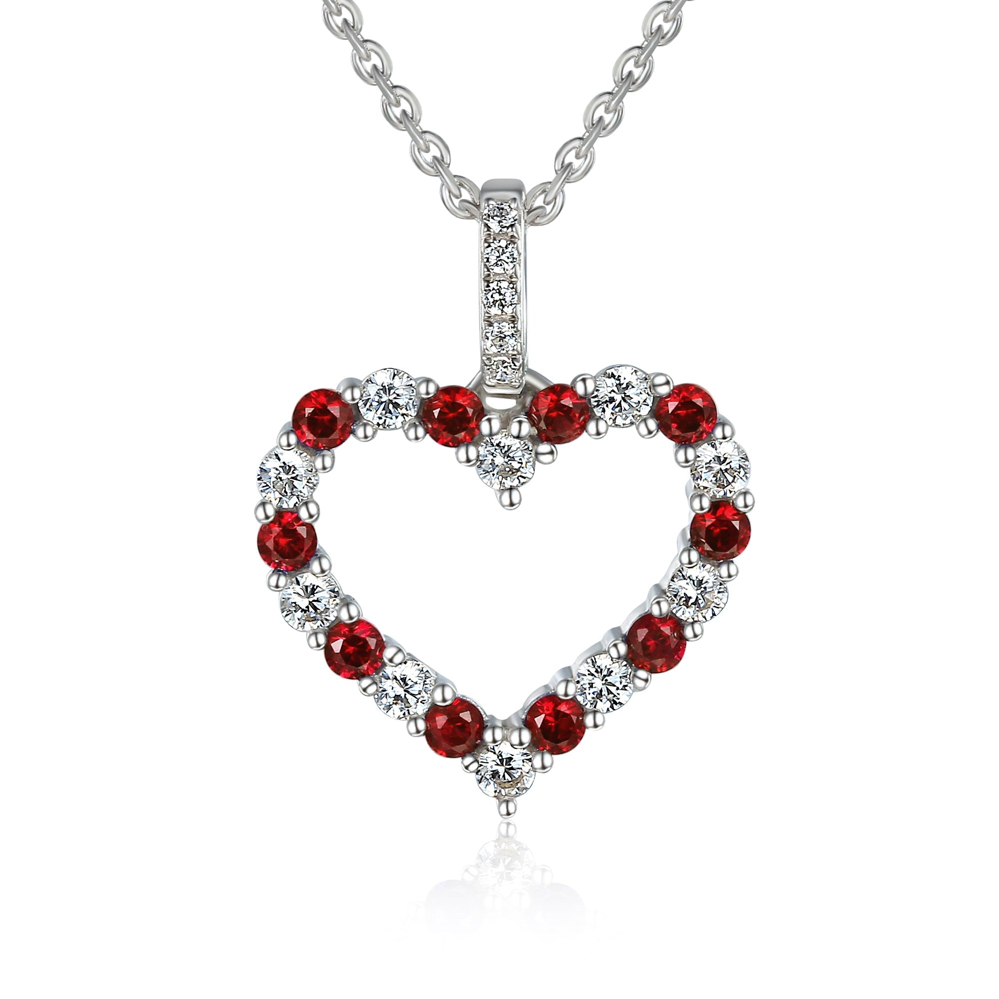 18k White Gold Ruby And Diamond 0.26ct Heart Pendant Necklace - The Real Gem