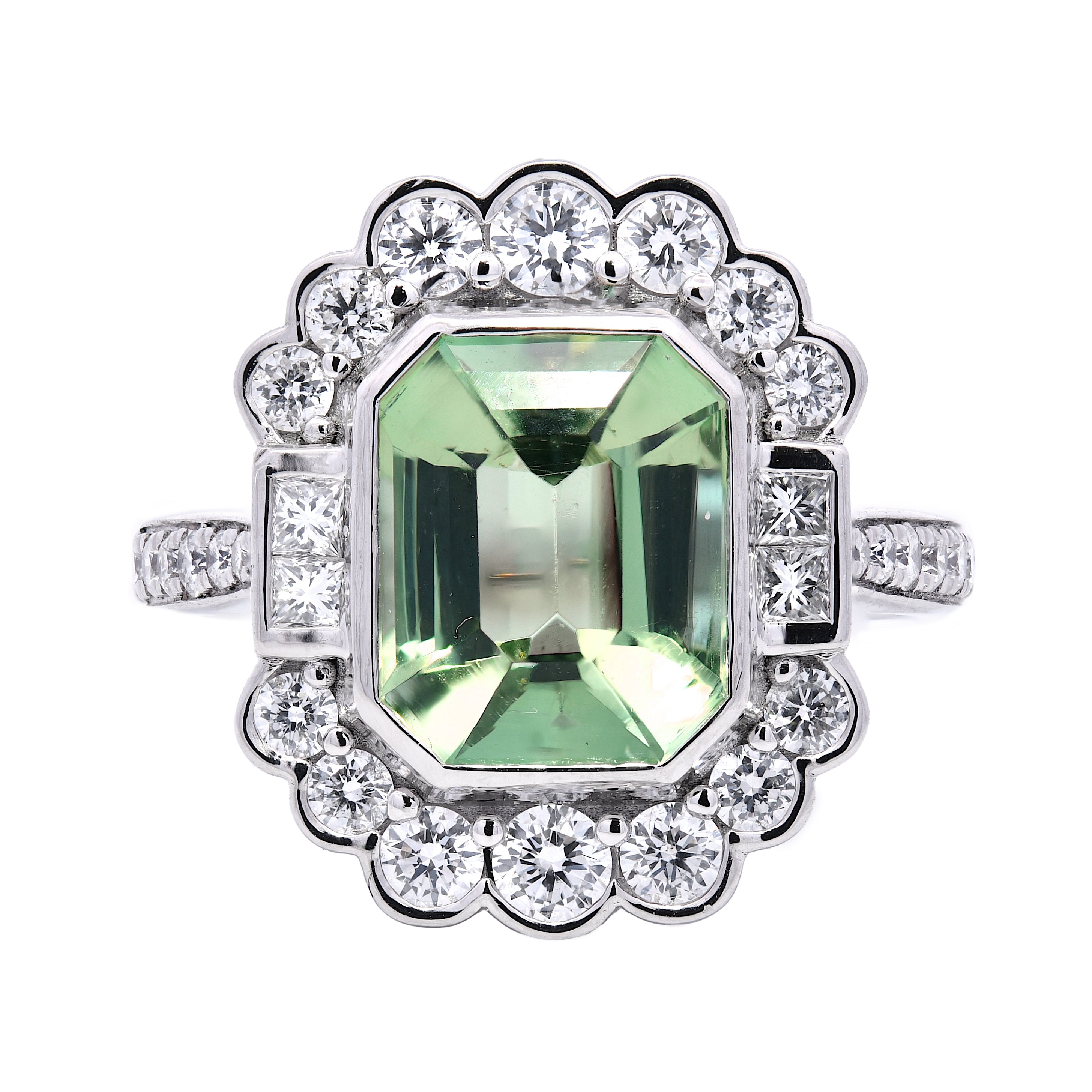 Mint Tourmaline 3.03ct & Diamond 0.98ct Cluster Ring in Platinum
