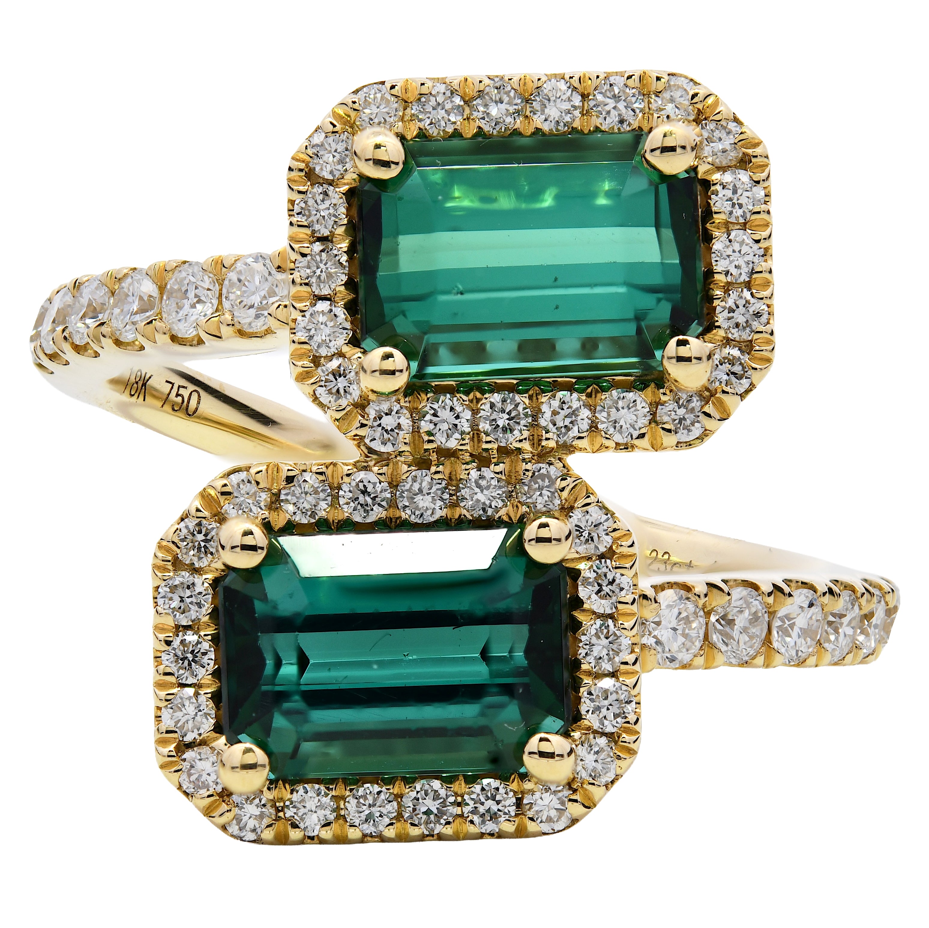 Teal Sapphire 2.23ct & Diamond 0.46ct Double Halo Ring in 18k Yellow Gold