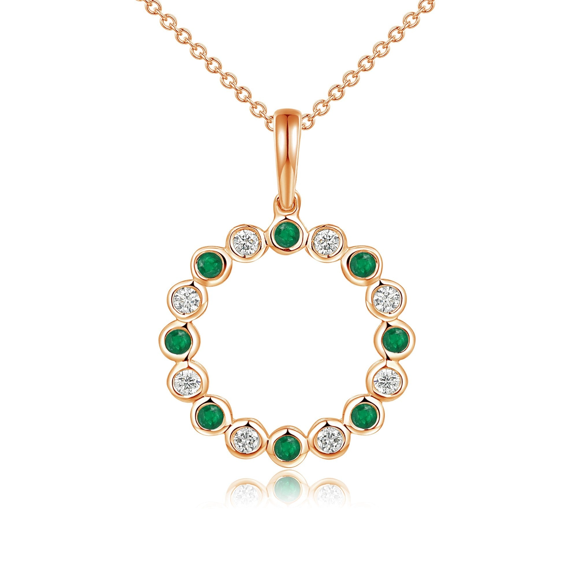 Rubover Set Round Brilliant Cut Emerald & Diamond Circle Pendant and Chain – The Real Gem