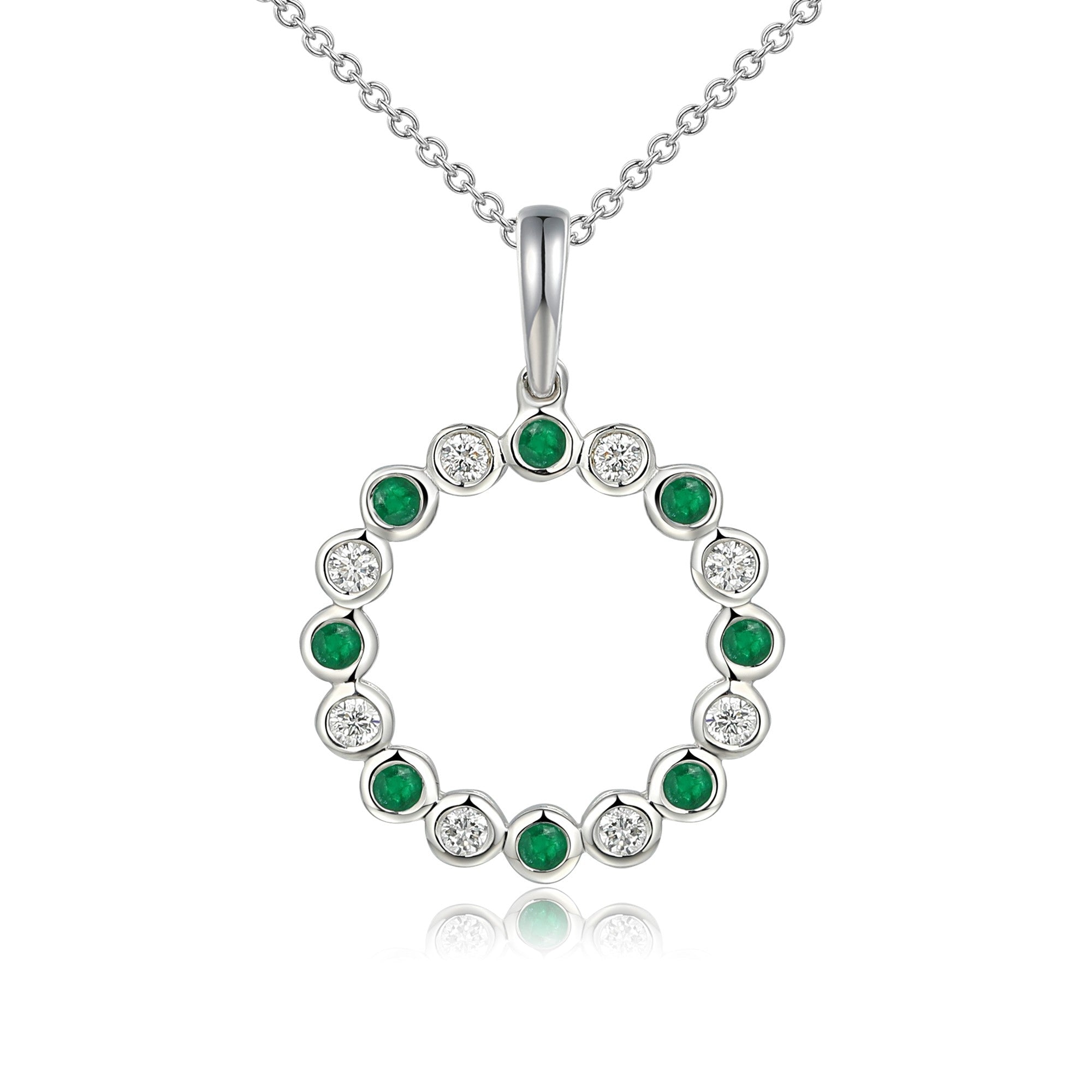 Rubover Set Round Brilliant Cut Emerald & Diamond Circle Pendant and Chain – The Real Gem
