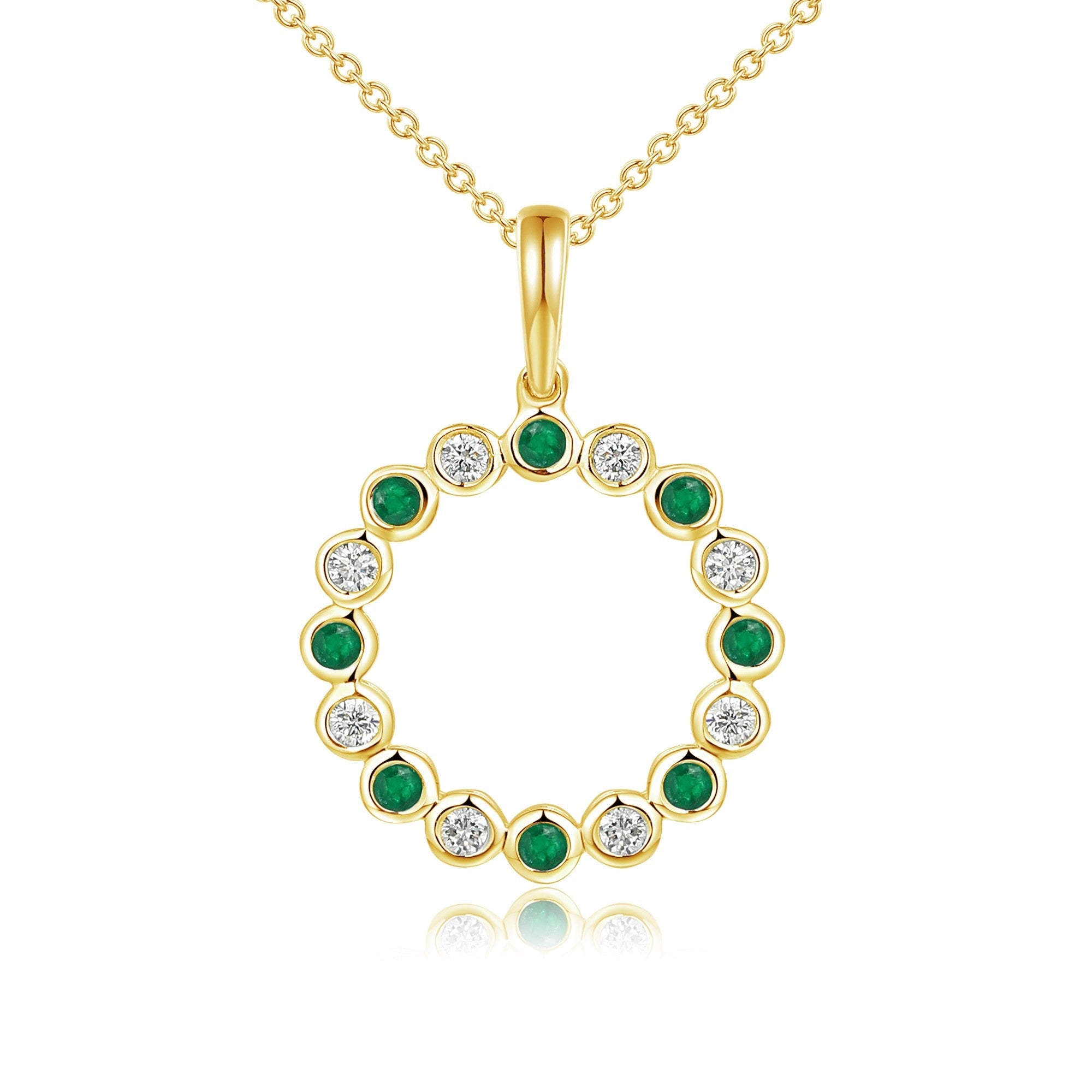 Rubover Set Round Brilliant Cut Emerald & Diamond Circle Pendant and Chain – The Real Gem