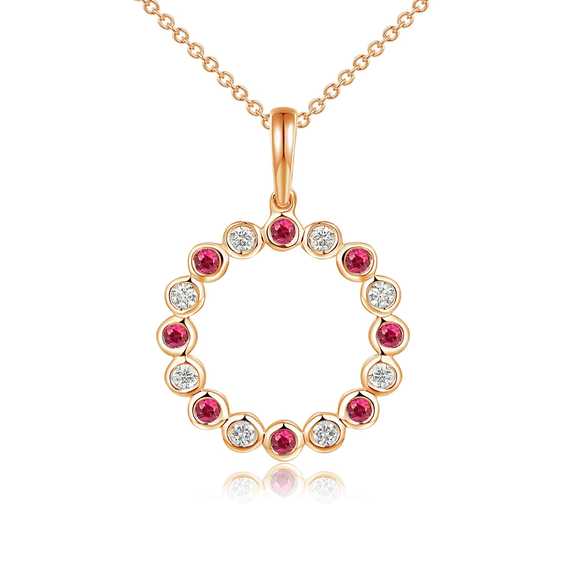 Rubover Set Round Brilliant Cut Ruby & Diamond Circle Pendant and Chain – The Real Gem