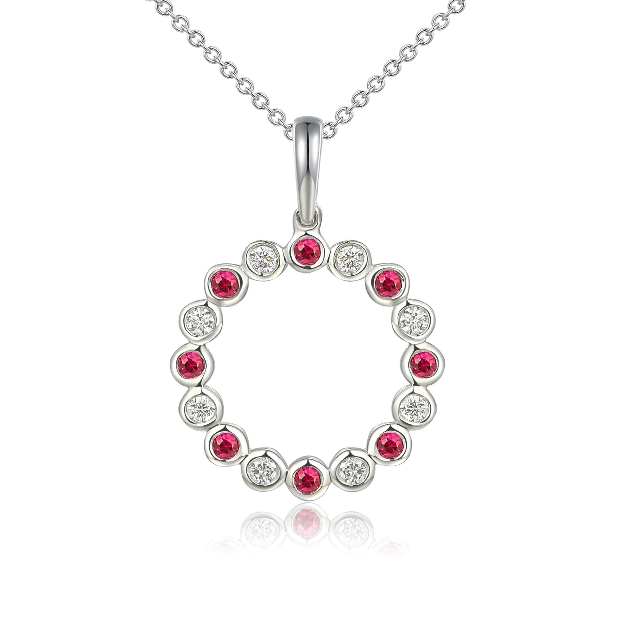 Rubover Set Round Brilliant Cut Ruby & Diamond Circle Pendant and Chain – The Real Gem