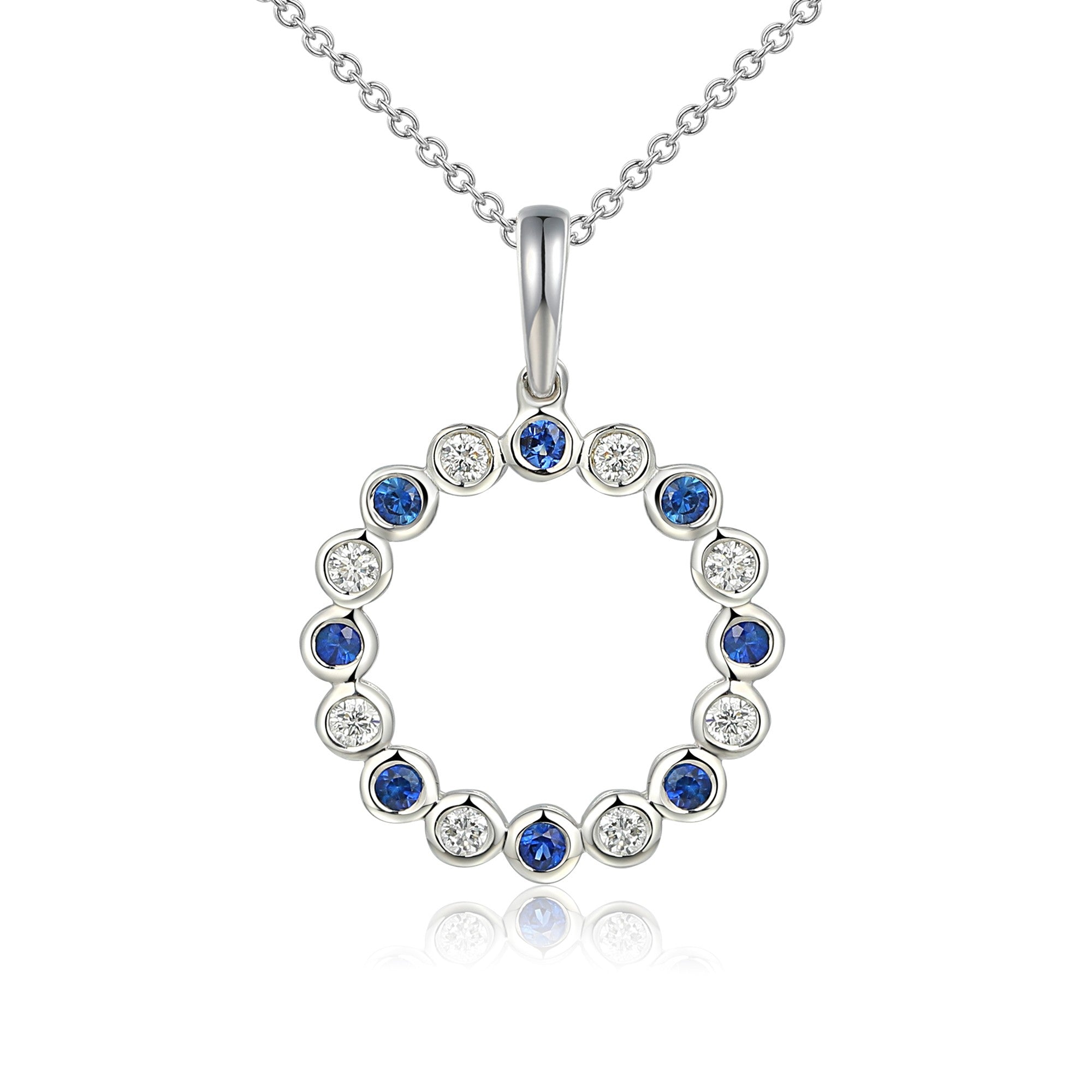 Rubover Set Round Brilliant Cut Blue Sapphire & Diamond Circle Pendant and Chain – The Real Gem