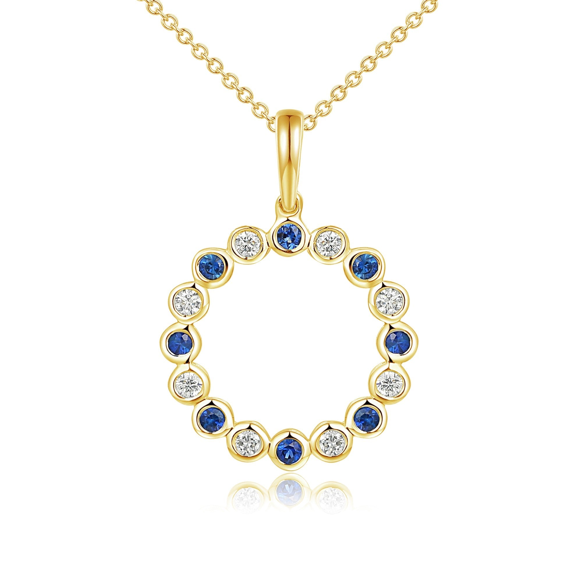 Rubover Set Round Brilliant Cut Blue Sapphire & Diamond Circle Pendant and Chain – The Real Gem